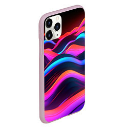 Чехол iPhone 11 Pro матовый Неоновые фиолетовые волны, цвет: 3D-розовый — фото 2