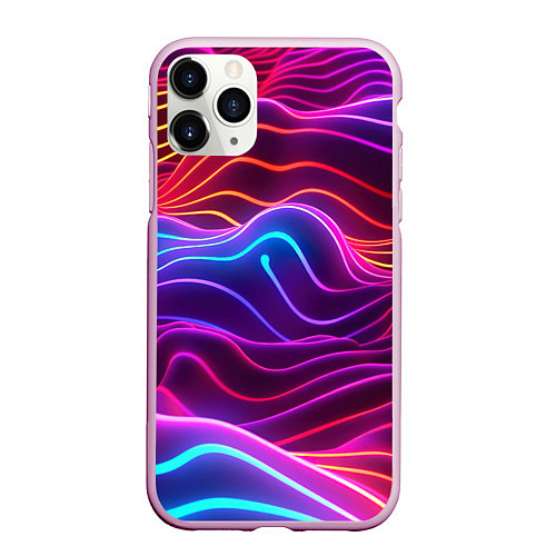 Чехол iPhone 11 Pro матовый Цветные неоновые волны / 3D-Розовый – фото 1