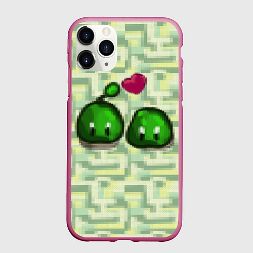 Чехол iPhone 11 Pro матовый Зеленые слаймы стардью / 3D-Малиновый – фото 1