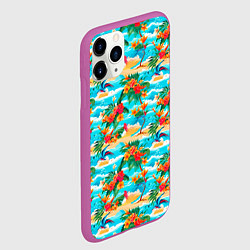 Чехол iPhone 11 Pro матовый Гавайский стиль море и цветы, цвет: 3D-фиолетовый — фото 2