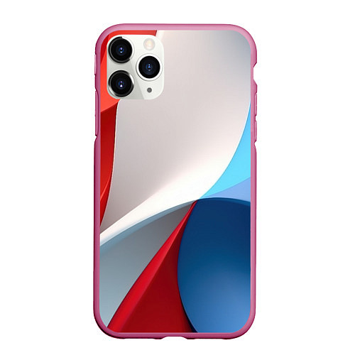 Чехол iPhone 11 Pro матовый Абстракция белый синий красный / 3D-Малиновый – фото 1