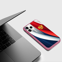 Чехол iPhone 11 Pro матовый Герб России абстракция, цвет: 3D-малиновый — фото 2
