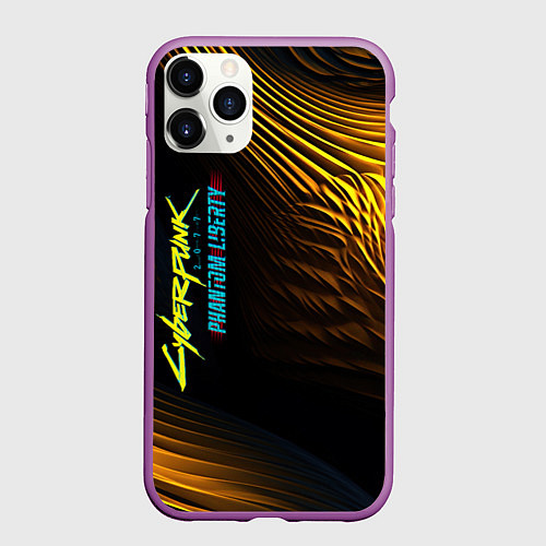 Чехол iPhone 11 Pro матовый Black yellow cyberpunk phantom liberty / 3D-Фиолетовый – фото 1