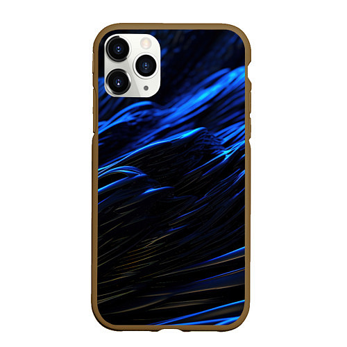 Чехол iPhone 11 Pro матовый Черные синие волны абстракция / 3D-Коричневый – фото 1