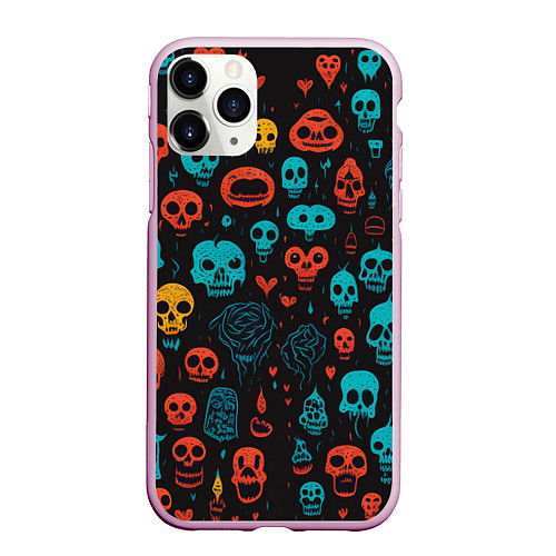 Чехол iPhone 11 Pro матовый Skull party / 3D-Розовый – фото 1