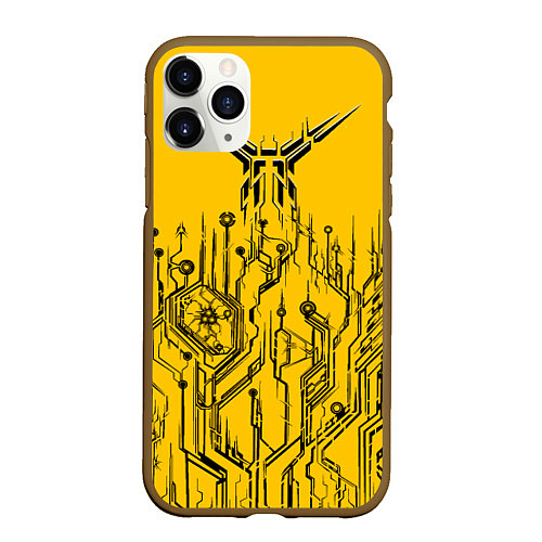 Чехол iPhone 11 Pro матовый Киберпанк Yellow-Black / 3D-Коричневый – фото 1