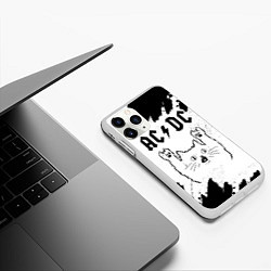 Чехол iPhone 11 Pro матовый AC DC рок кот на светлом фоне, цвет: 3D-белый — фото 2
