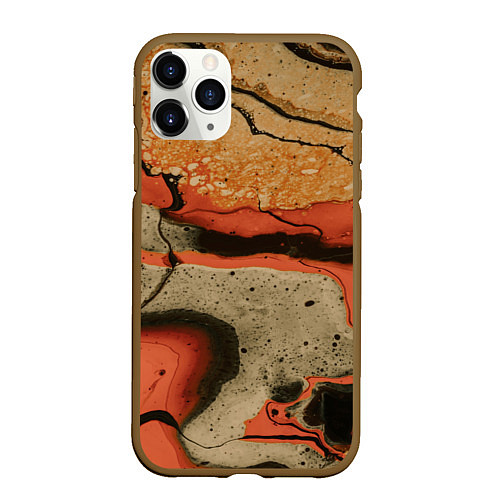 Чехол iPhone 11 Pro матовый Оранжевые и бежевые потоки красок / 3D-Коричневый – фото 1