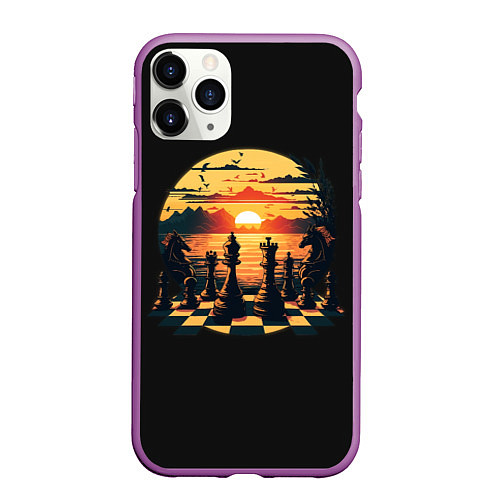 Чехол iPhone 11 Pro матовый Шахматы любуются закатом / 3D-Фиолетовый – фото 1