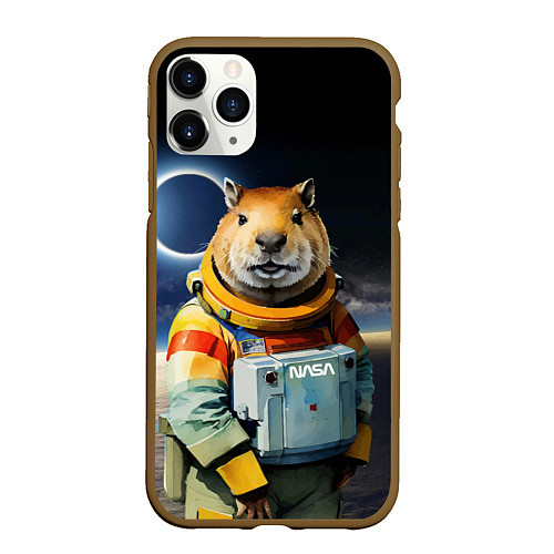 Чехол iPhone 11 Pro матовый Capy astronaut - Nasa - neural network / 3D-Коричневый – фото 1