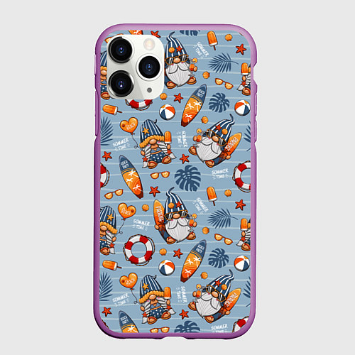 Чехол iPhone 11 Pro матовый Пляжные гномы / 3D-Фиолетовый – фото 1