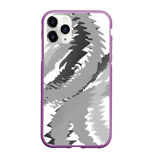 Чехол iPhone 11 Pro матовый Черно-белая абстрактная картина / 3D-Фиолетовый – фото 1