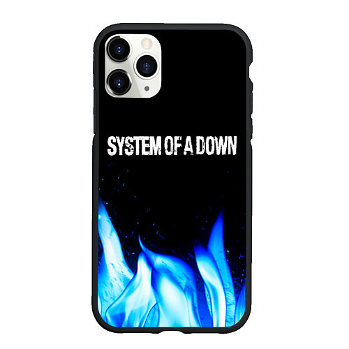 Чехол iPhone 11 Pro матовый System of a Down blue fire / 3D-Черный – фото 1