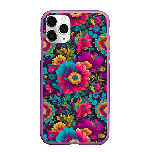 Чехол iPhone 11 Pro матовый Цветочный микс / 3D-Фиолетовый – фото 1