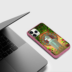 Чехол iPhone 11 Pro матовый Futurama: Бендер в стиле ар-нуво, цвет: 3D-малиновый — фото 2
