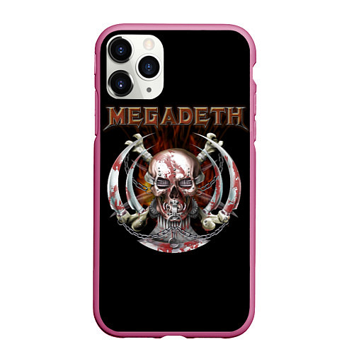 Чехол iPhone 11 Pro матовый Megadeth - боевой череп / 3D-Малиновый – фото 1