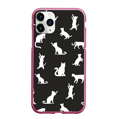 Чехол iPhone 11 Pro матовый White cats / 3D-Малиновый – фото 1