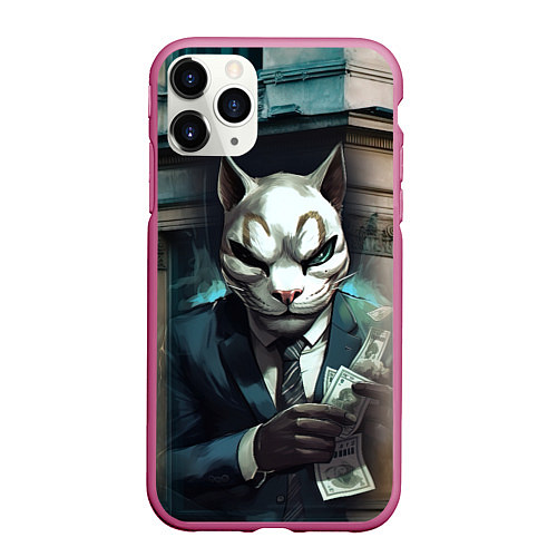 Чехол iPhone 11 Pro матовый Payday cat / 3D-Малиновый – фото 1