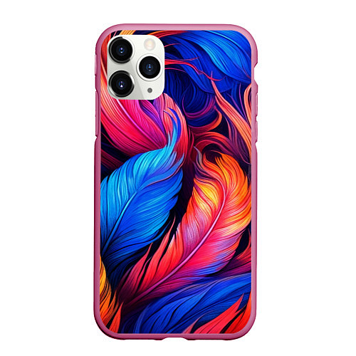 Чехол iPhone 11 Pro матовый Экзотические перья / 3D-Малиновый – фото 1