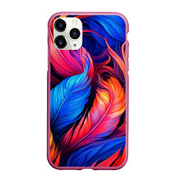 Чехол iPhone 11 Pro матовый Экзотические перья, цвет: 3D-малиновый