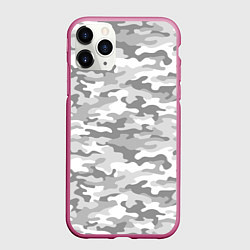 Чехол iPhone 11 Pro матовый Камуфляж серый, цвет: 3D-малиновый