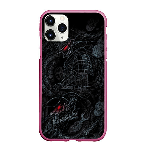 Чехол iPhone 11 Pro матовый Dragon and samurai / 3D-Малиновый – фото 1