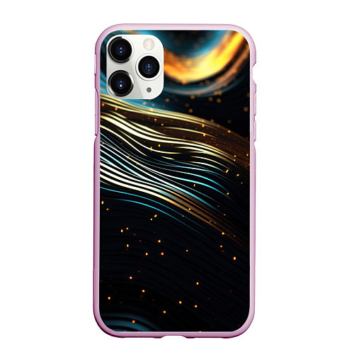 Чехол iPhone 11 Pro матовый Золотые волны на черном фоне / 3D-Розовый – фото 1