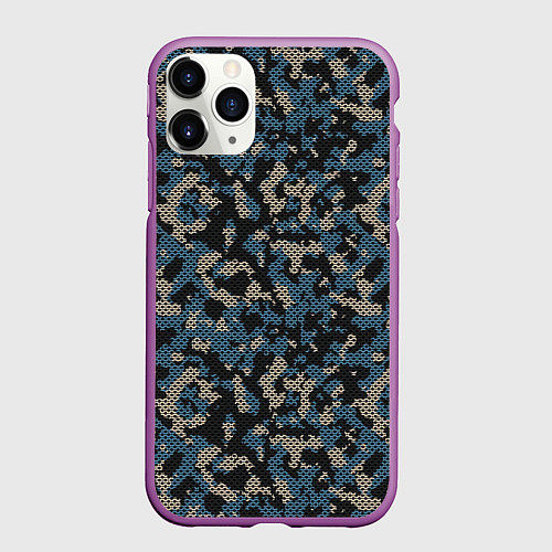 Чехол iPhone 11 Pro матовый Камуфляж сеточный / 3D-Фиолетовый – фото 1