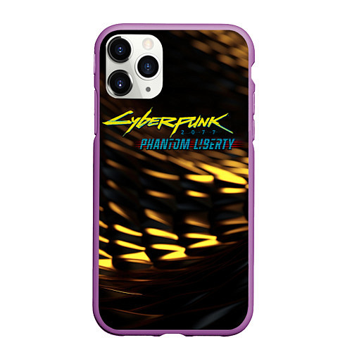 Чехол iPhone 11 Pro матовый Cyberpunk 2077 phantom liberty black gold / 3D-Фиолетовый – фото 1