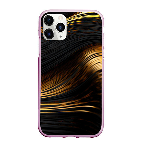 Чехол iPhone 11 Pro матовый Black gold waves / 3D-Розовый – фото 1