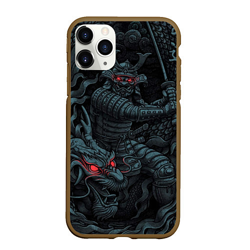 Чехол iPhone 11 Pro матовый Samurai and dragon / 3D-Коричневый – фото 1