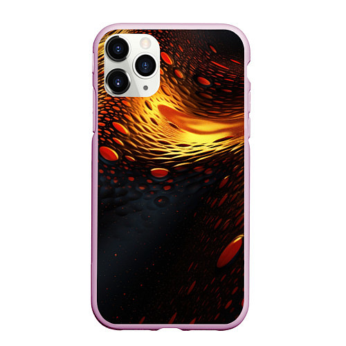 Чехол iPhone 11 Pro матовый Золотые волнистые линии / 3D-Розовый – фото 1