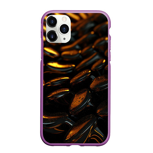 Чехол iPhone 11 Pro матовый Абстрактные золотые камни / 3D-Фиолетовый – фото 1