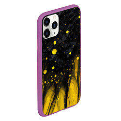 Чехол iPhone 11 Pro матовый Желтые брызги на черном фоне, цвет: 3D-фиолетовый — фото 2