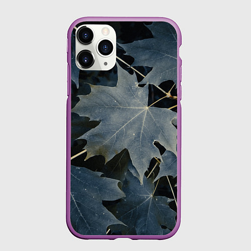 Чехол iPhone 11 Pro матовый Листовый синий паттерн / 3D-Фиолетовый – фото 1