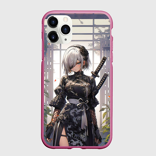 Чехол iPhone 11 Pro матовый Nier automata девушка с мечами / 3D-Малиновый – фото 1