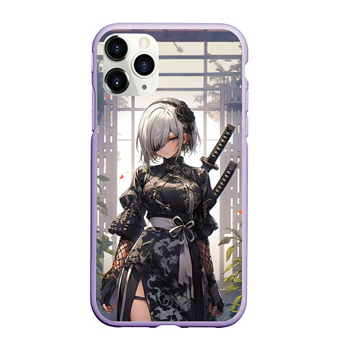 Чехол iPhone 11 Pro матовый Nier automata девушка с мечами / 3D-Светло-сиреневый – фото 1