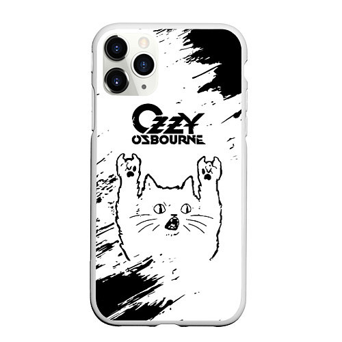 Чехол iPhone 11 Pro матовый Ozzy Osbourne рок кот на светлом фоне / 3D-Белый – фото 1