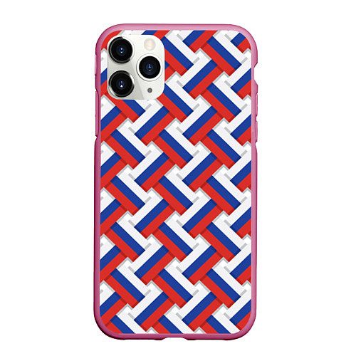 Чехол iPhone 11 Pro матовый Россия - плетёнка / 3D-Малиновый – фото 1