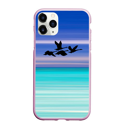 Чехол iPhone 11 Pro матовый Летят лебеди / 3D-Розовый – фото 1