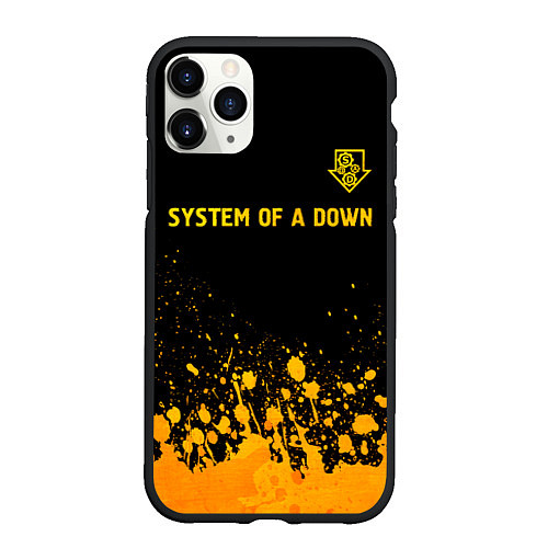 Чехол iPhone 11 Pro матовый System of a Down - gold gradient: символ сверху / 3D-Черный – фото 1