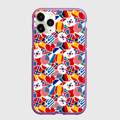 Чехол iPhone 11 Pro матовый Флаги стран мира / 3D-Фиолетовый – фото 1