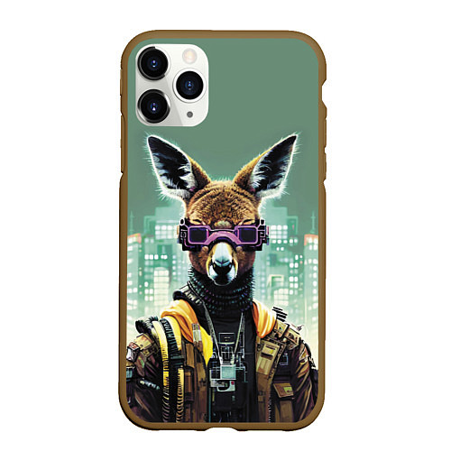 Чехол iPhone 11 Pro матовый Cool kangaroo - cyberpunk / 3D-Коричневый – фото 1