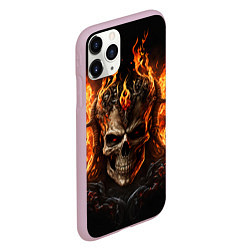Чехол iPhone 11 Pro матовый Лучший огненный череп, цвет: 3D-розовый — фото 2