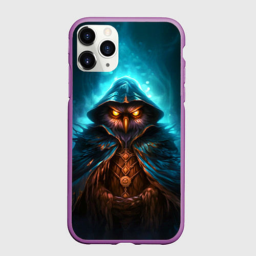 Чехол iPhone 11 Pro матовый Сова в колдовской мантии / 3D-Фиолетовый – фото 1