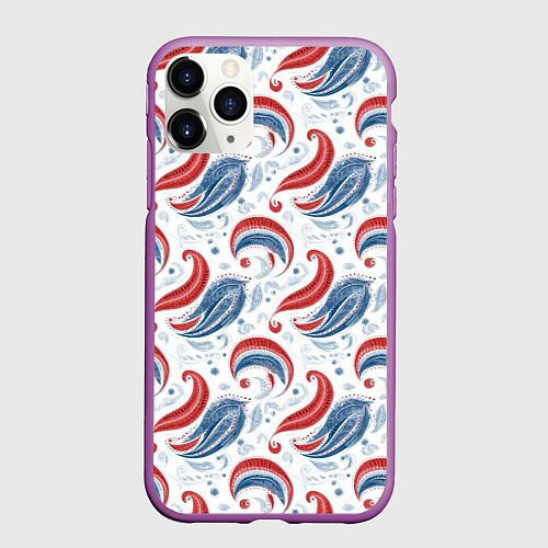 Чехол iPhone 11 Pro матовый Русские узоры паттерн / 3D-Фиолетовый – фото 1