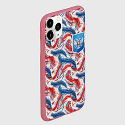 Чехол iPhone 11 Pro матовый Герб России и узоры, цвет: 3D-малиновый — фото 2