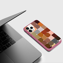 Чехол iPhone 11 Pro матовый Brown squares, цвет: 3D-малиновый — фото 2