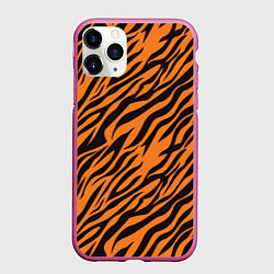 Чехол iPhone 11 Pro матовый Полоски тигра - tiger, цвет: 3D-малиновый