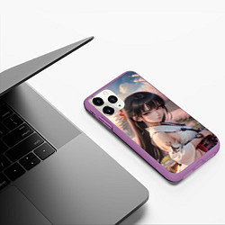 Чехол iPhone 11 Pro матовый Девушка самурай в саду сакуры, цвет: 3D-фиолетовый — фото 2